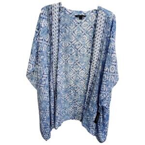 ZAC & RACHEL New Blue floral kimono jacket coverup‎ plus size 1X New